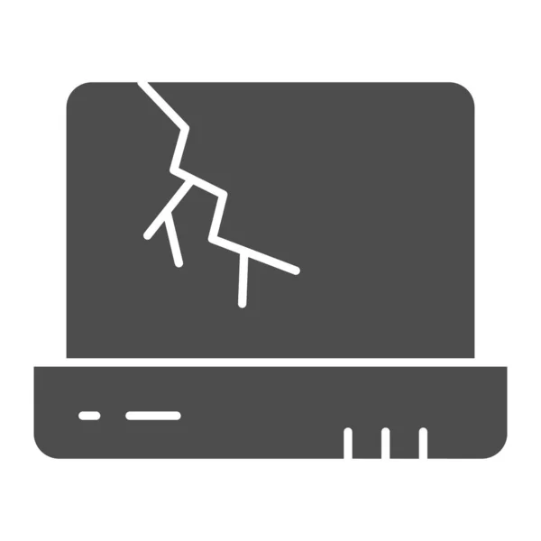 Kaputtes Laptop-Symbol. Notebook-Bildschirm mit Riss, Gerät mit rissigem Display. Zero Waste Designkonzept, Piktogramm im Glyphen-Stil auf weißem Hintergrund, Verwendung für Web und App. Eps 10. — Stockvektor