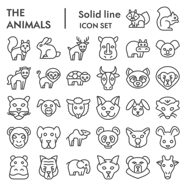 Animals line icon set, Wild nature collection, vektorskizzen, logo illustrationen, web symbole, lineare piktogramme verpackung isoliert auf weißem hintergrund, Folge 10. — Stockvektor