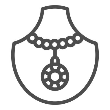 Kuvars kolye çizgi simgesi. Gemstone kolye vektör çizimi beyaza izole edildi. Takı tasarımı, web ve uygulama için tasarlanmış. Eps 10.