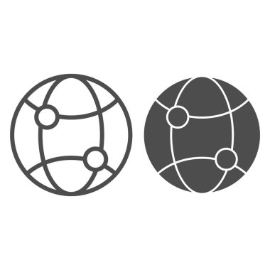 Dünya çapında ağ çizgisi ve sembol. Küresel internet vektör illüstrasyonu beyazda izole edildi. Web ve uygulama için tasarlanmış küresel ağ ana hatları biçimi tasarımı.