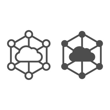 Veri bulut çizgisi ve sembol. Bilgisayar depolama vektör illüstrasyonu beyazda izole edildi. Web ve uygulama için tasarlanmış Datacenter ana hatlı tasarım. Eps 10.