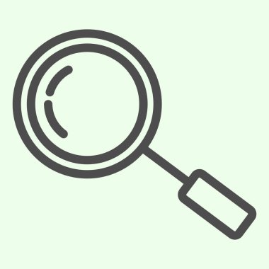 Büyüteç çizgi simgesi. Arama aracı büyüteç ana hatları beyaz zemin üzerinde pictogram biçiminde. Mobil konsept ve web tasarımı için geliştirme ve araştırma tabelaları. Vektör grafikleri.