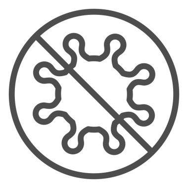 Yasak virüs hattı ikonu. Bakterileri ve enfeksiyon sembolünü durdurun, beyaz arkaplanda resim çizimi yapın. Mobil konsept ve web tasarımı için dikkatli koronavirüs işareti. Vektör grafikleri.