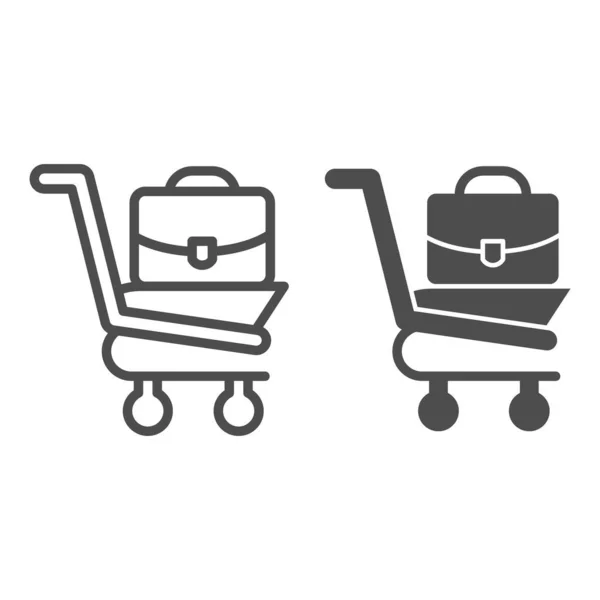 Shopping cart with briefcase line and glyph icon. Market trolley with bag, portfolio. Commerce vector design concept, outline style pictogram on white background, use for web and app. Eps 10. — Stock Vector