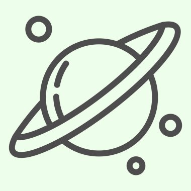 Uzay ve gezegenler çizgisi simgesi. Güneş gezegen halkası sistemli Satürn gezegeni beyaz arkaplanda resim çiziyor. Evren mobil konsept ve web tasarımı için keşfe çıkıyor. Vektör grafikleri.