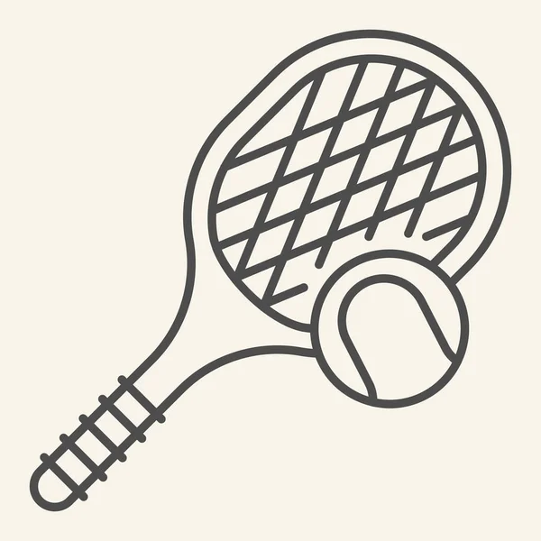 Tennis dunne lijn pictogram. Tennis racket en bal outline stijl pictogram op beige achtergrond. Fitness-activiteitsborden voor mobiel concept en webdesign. vectorgrafieken. — Stockvector