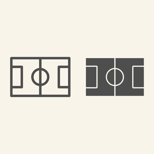 Футбольная линия и твёрдая икона. Пиктограмма стиля футбольного стадиона на бежевом фоне. Футбольные спортивные знаки для мобильных концепций и веб-дизайна. Векторная графика . — стоковый вектор
