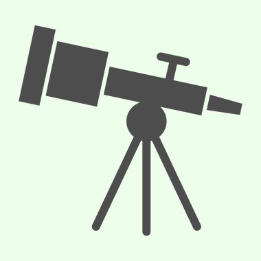 Teleskop sağlam bir simge. Astronomi teleskopları beyaz arkaplanda araç kabartma biçimi piktogramını gözlemler. Evren ve güneş sistemi gezici konsept ve web tasarımı için araştırma yapıyor. Vektör grafikleri.