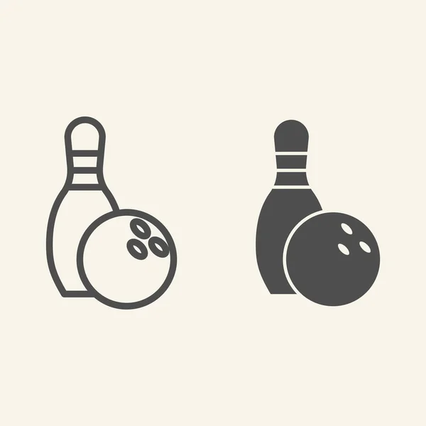 Bowling line and solid icon. Bowling pin and ball outline style pictogram on beige background. Sport and recreation signs for mobile concept and web design. Vector graphics.
