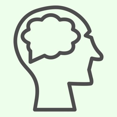 İnsan beyni çizgisi simgesi. İnsan kafası beyaz arka planda yeni bir fikir taslağı çizmeyi düşünüyor. Mobil konsept ve web tasarımı için bilim ve sağlık işaretleri. Vektör grafikleri.