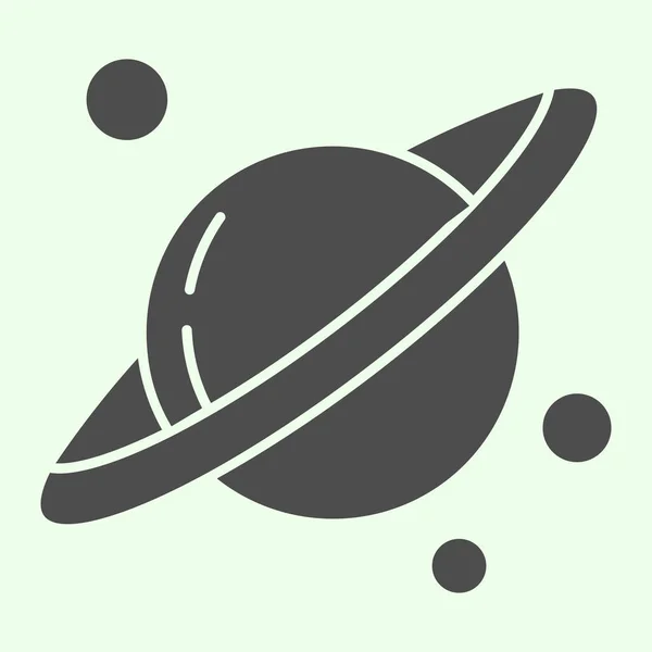 Raum und Planeten solide Symbol. Planet Saturn mit Sonnenringsystem im Glyphen-Stil auf weißem Hintergrund. Universum erforschen für mobiles Konzept und Webdesign. Vektorgrafik. — Stockvektor