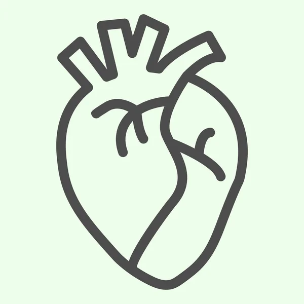 Ikona linii organów serca. Realistyczne ludzkie serce zarys stylu piktogram na białym tle. Anatomia i oznaczenia narządów dla mobilnej koncepcji i projektowania stron internetowych. Grafika wektorowa. — Wektor stockowy