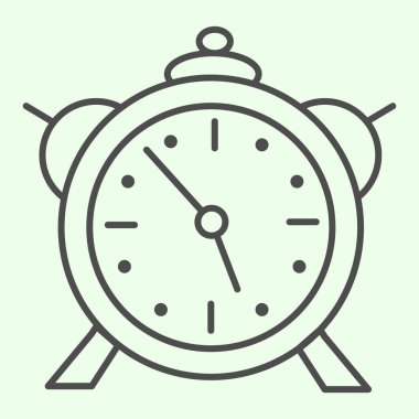 Alarm saati ince çizgi simgesi. Klasik retro tablo saati beyaz arkaplanda resim çizimi. Sabah uyanıp mobil konsept ve web tasarımı için nöbet tutuyorum. Vektör grafikleri.