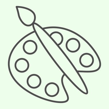 İnce çizgi simgesini boyar. Beyaz arka planda boya ve fırça izli resim çizimi olan palet. Mobil konsept ve web tasarımı için okul sanatı ve çizim. Vektör grafikleri.