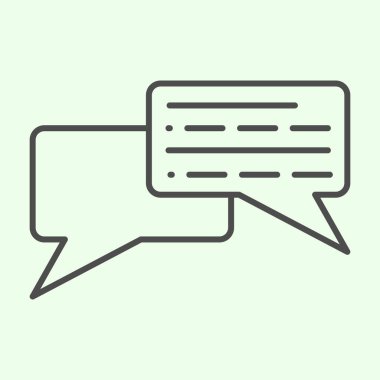 Diyalog ince çizgi simgesi. Kare sohbet baloncukları beyaz arkaplanda ana hatlı resim grafiği oluşturur. Mobil konsept ve web tasarımı için ofis ve organizasyon sohbet sembolü. Vektör grafikleri.