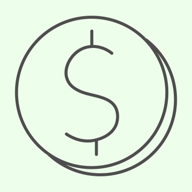 Madeni para ince çizgi simgesi. Dolar sembollü bozuk para. Beyaz arka planda resim çizimi. Mobil konsept ve web tasarımı için finans ve para tabelaları. Vektör grafikleri.