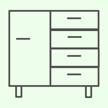 Komodinin yanında ince çizgi ikonu. Şirket, beyaz arkaplanda dokümanlar ya da dosyalar için resim çizelgesi hazırlıyor. Mobil konsept ve web tasarımı için ofis mobilyası. Vektör grafikleri.