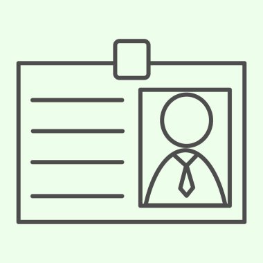 Rozet ince çizgi simgesi. Beyaz arkaplanda resim taslağı olan kişisel çalışan kimliği. Mobil konsept ve web tasarımı için avatarlı kimlik kartı. Vektör grafikleri.