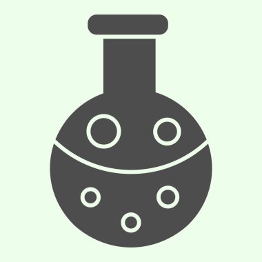 Katı simgeyi ayır. Beyaz arka planda sıvı glyph stili pictogram olan kimya laboratuvarı şişesi. Mobil konsept ve web tasarımı için bilim teknolojisi işaretleri. Vektör grafikleri.