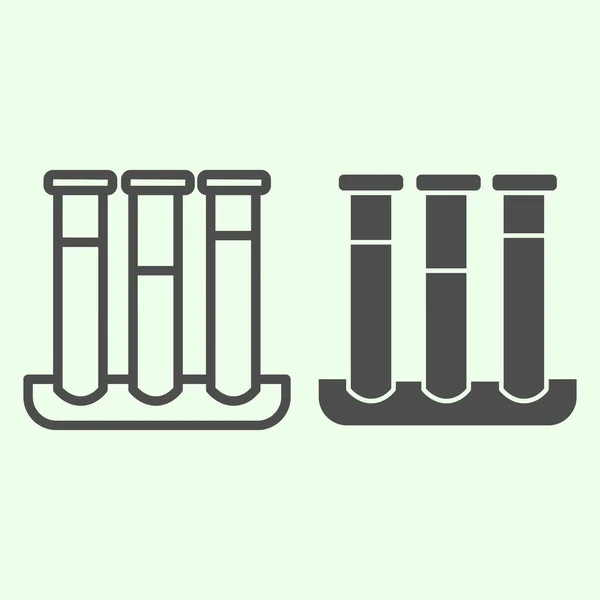 Test tubes line and solid icon. Laboratory equipment flask with fluid outline style pictogram on white background. Chemistry and biology signs for mobile concept and web design. Vector graphics. — Stock Vector