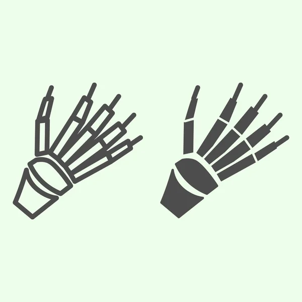 Skelett armlinje och fast ikon. Mänskligt handben med fingrar x ray kontur stil piktogram på vit bakgrund. Anatomi och organ tecken för mobila koncept och webbdesign. Vektorgrafik. — Stock vektor