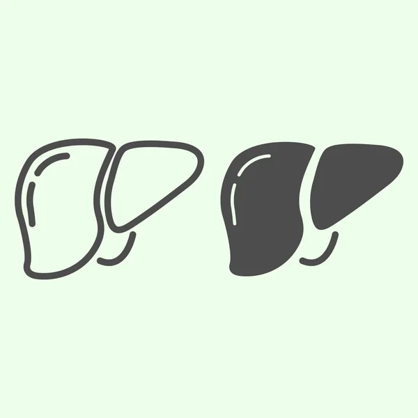 肝臓ラインと固形アイコン。白い背景に人間の肝臓体器官アウトラインスタイルのピクトグラム.解剖学と臓器は、モバイルの概念とウェブデザインのための兆候。ベクトルグラフィックス. — ストックベクタ