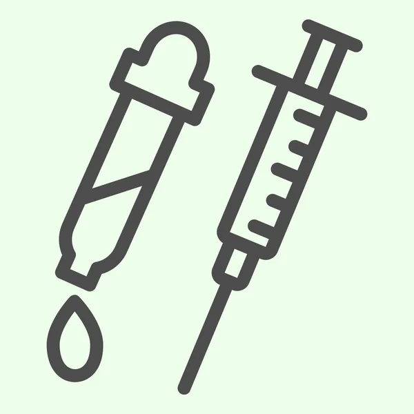 注射線のアイコン。白地にワクチンとピペットアウトラインスタイルピクトグラムのための医療注射器。モバイルコンセプトとウェブデザインのための化学と生物学的標識。ベクトルグラフィックス. — ストックベクタ