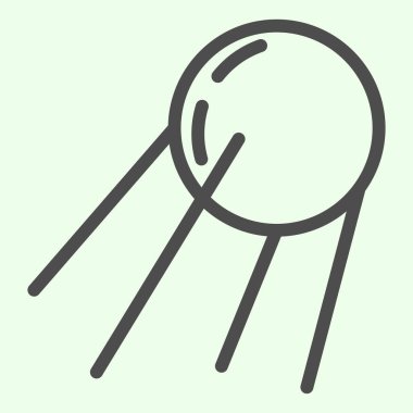 Uydu hattı simgesi. Beyaz zemin üzerinde yuvarlak gölge hatlı pictogram ile dış uzay sputnik. Mobil konsept ve web tasarımı için keşif ve araştırma işaretleri. Vektör grafikleri.