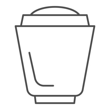 Fincan ince çizgi ikonu. Sıcak sıvı için çay ya da kahve kutusu. Plastik ürünler tasarım konsepti, beyaz arka planda taslak biçim piktogramı, web ve uygulama için kullanım. Eps 10.