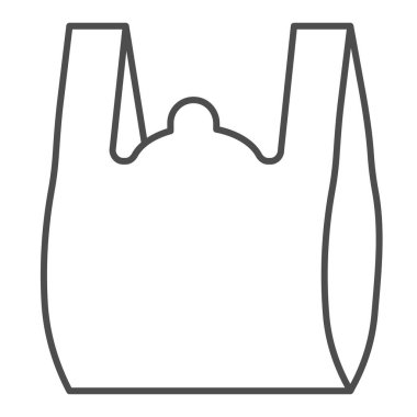 Selofan paket ince çizgi simgesi. Saplı polietilen paketi. Plastik ürünler tasarım konsepti, beyaz arka planda taslak biçim piktogramı, web ve uygulama için kullanım. Eps 10.