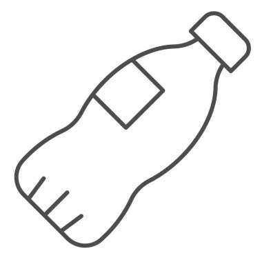 Plastik şişe ince çizgi ikonu. Sıvı ve su için ambalaj. Sıfır atık tasarım konsepti, beyaz arka planda ana hatlı resim çizimi, web ve uygulama için kullanım. Eps 10.