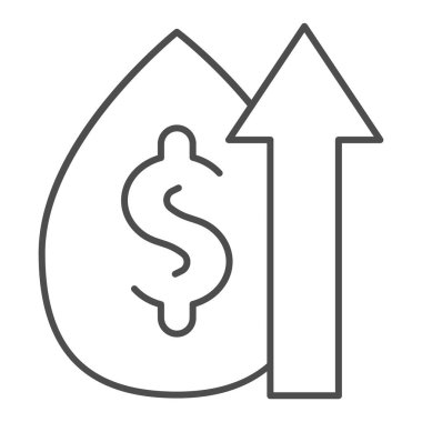 İnce çizgi simgesini yükselt. Piyasa büyümesi grafiği, dolar işareti ve okla birlikte düşüyor. Petrol endüstrisi vektör tasarımı konsepti, beyaz arkaplanda taslak biçim piktogramı.