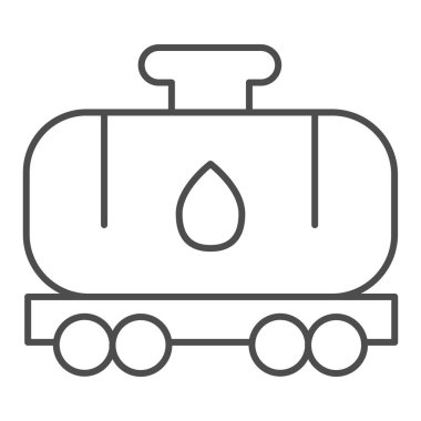 Tank vagonu ince çizgi ikonu. Kimyasal yakıt vagonu. Petrol endüstrisi vektör tasarımı konsepti, beyaz arkaplanda taslak biçim piktogramı.