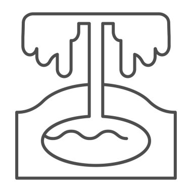 Doğal rezervuar ince çizgi simgesi. Sondaj platformu ve gayzer veya Vulcan, petrol ve gaz yeraltı kaynakları. Yakıt endüstrisi vektör tasarımı konsepti, beyaz arkaplanda taslak biçim piktogramı.