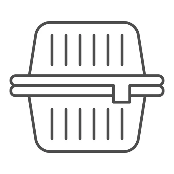 Caja de alimentos icono de línea delgada. Contenedor de conservación de utensilios de cocina, tanque de comida. Concepto de diseño de productos de plástico, delinear pictograma de estilo sobre fondo blanco, uso para web y aplicación. Eps 10 . — Archivo Imágenes Vectoriales