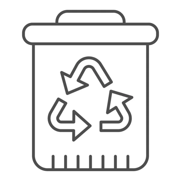 Prullenbak met recycling teken dunne lijn pictogram. Plastic emmer voor afvalsortering. Zero waste design concept, schets stijl pictogram op witte achtergrond, gebruik voor web en app. Eps 10. — Stockvector