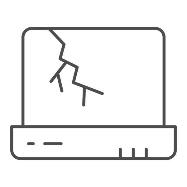 Broken laptop thin line icon. Notebook screen with crack, device with cracked display. Zero waste design concept, outline style pictogram on white background, use for web and app. Eps 10. — Stock Vector