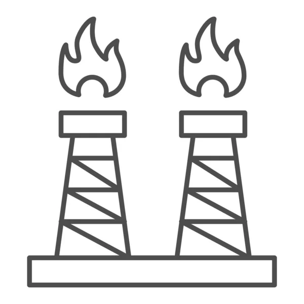 Brandstofproductie dunne lijn pictogram. Torens, extractie gas proces. Ontwerp van de olie-industrie vector concept, ontwerp stijl pictogram op witte achtergrond. — Stockvector