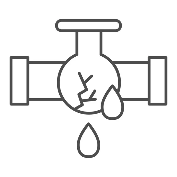 Dropped oil trunk thin line icon. Burst pipe and drop leak, cracked with flow. Fuel industry vector design concept, outline style pictogram on white background. — Stock Vector