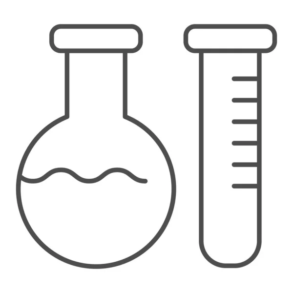 Frascos de laboratorio químicos icono de línea delgada. Tubos de laboratorio de vidrio. Concepto de diseño de vector de sujeto químico, pictograma de estilo de esquema sobre fondo blanco . — Archivo Imágenes Vectoriales