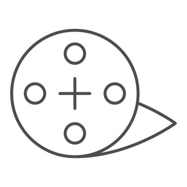 Bobbin ince çizgi ikonu. Video kaset makarası silueti sembolü, beyaz arkaplanda taslak biçiminde resim. Mobil konsept ve web tasarımı için çokluortam ögesi işareti. Vektör grafikleri.