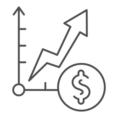 Döviz kurunda ince çizgi simgesi artışı. Dolarlık büyüme grafiği sembolü, beyaz arka planda ana hatlı resim. Mobil konsept ve web tasarımı için para işareti. Vektör grafikleri.
