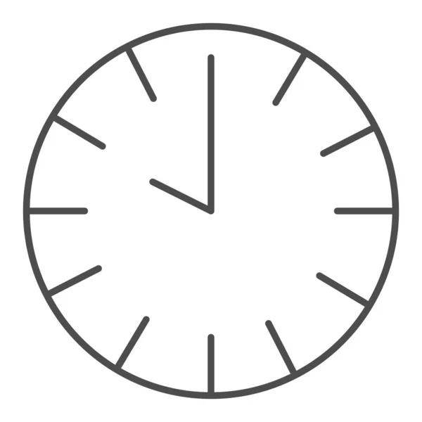 Klocka tunn linje ikon. Cirkel tid klocka symbol, skissera stil piktogram på vit bakgrund. Hem eller kontor väggklocka skylt för mobila koncept och webbdesign. Vektorgrafik. — Stock vektor