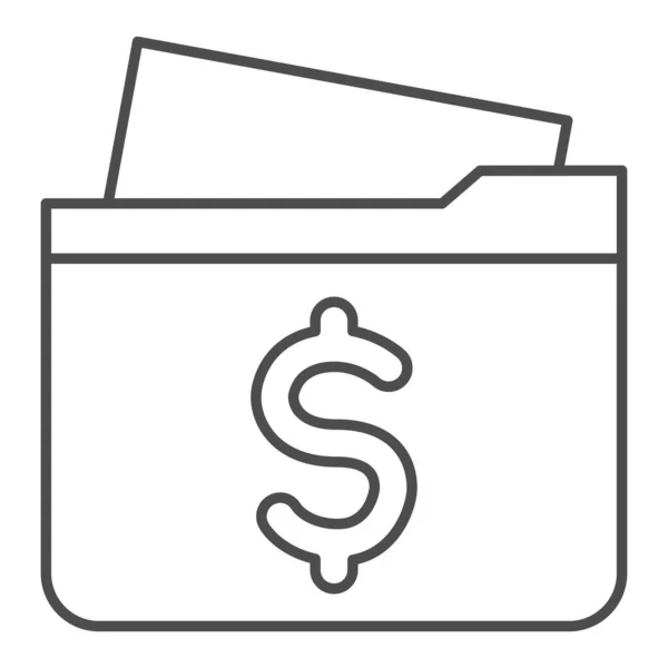 Ordner Thin Line Icon. Finanzunternehmen sicheres Papier, geöffnetes Etui mit Dollarsymbol, Umrisspiktogramm auf weißem Hintergrund. Geldzeichen für mobiles Konzept und Webdesign. Vektorgrafik. — Stockvektor