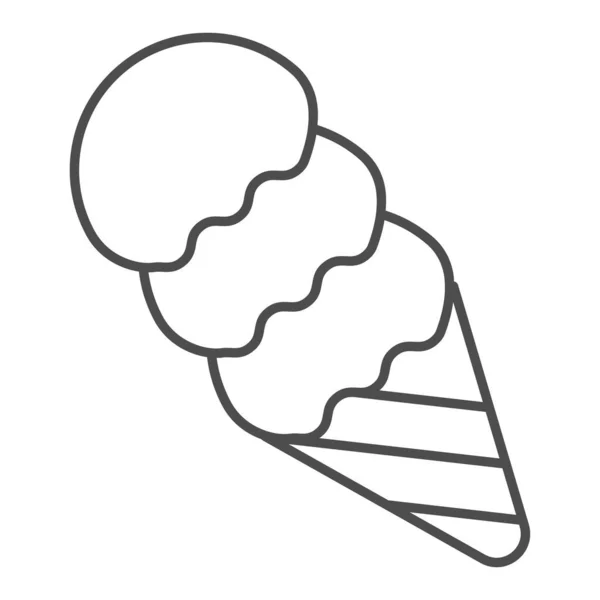 아이스크림 콘얇은 선 아이콘. 3 개의 공 이달린 아이스크림 맛이야. 생일 파티 벡터 설계 개념, 흰색 배경의 피토 그램의 개요 스타일, 웹 과 앱에 사용 된다. Eps 10. — 스톡 벡터