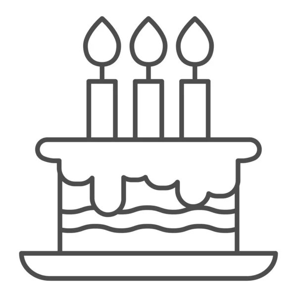 Torta de cumpleaños icono de línea delgada. Dulce fiesta deliciosa o postre de aniversario con velas. Concepto de diseño de vectores de celebración, pictograma de estilo de esquema sobre fondo blanco, uso para web y aplicación. Eps 10 . — Vector de stock