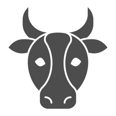İnek, boğa başlı katı ikon. Çiftlik hayvanı suratlı siluet, sana bakıyorum. Hayvanlar için vektör tasarımı konsepti, beyaz arka planda glifli resim, web ve uygulama için kullan. Eps 10.