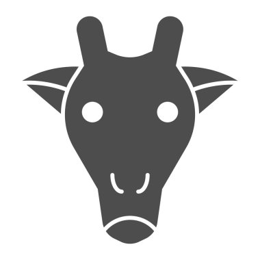 Zürafa başı sert bir ikon. Şirin Afrikalı hayvan, basit bir siluetle karşı karşıya. Hayvanlar için vektör tasarımı konsepti, beyaz arka planda glifli resim, web ve uygulama için kullan. Eps 10.