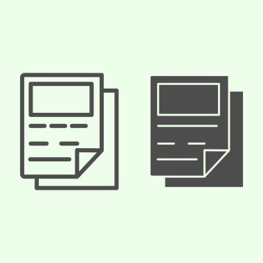Rapor hattı ve sağlam simge. Beyaz arkaplanda iş belgeleri metin ana hatları resim grafiği. Mobil konsept ve web tasarımı için ofis ve iş tabelaları. Vektör grafikleri.