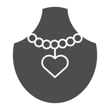 Katı manikin ikonunda kalbi olan bir kolye. Manken vektör illüstrasyonunda kalbi olan kolye beyaza izole edilmiş. Mücevher kabartma tasarımı, web ve uygulama için tasarlanmış. Eps 10.